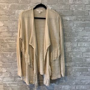 Forever 21 M Fringed Open Front Cardigan Cream